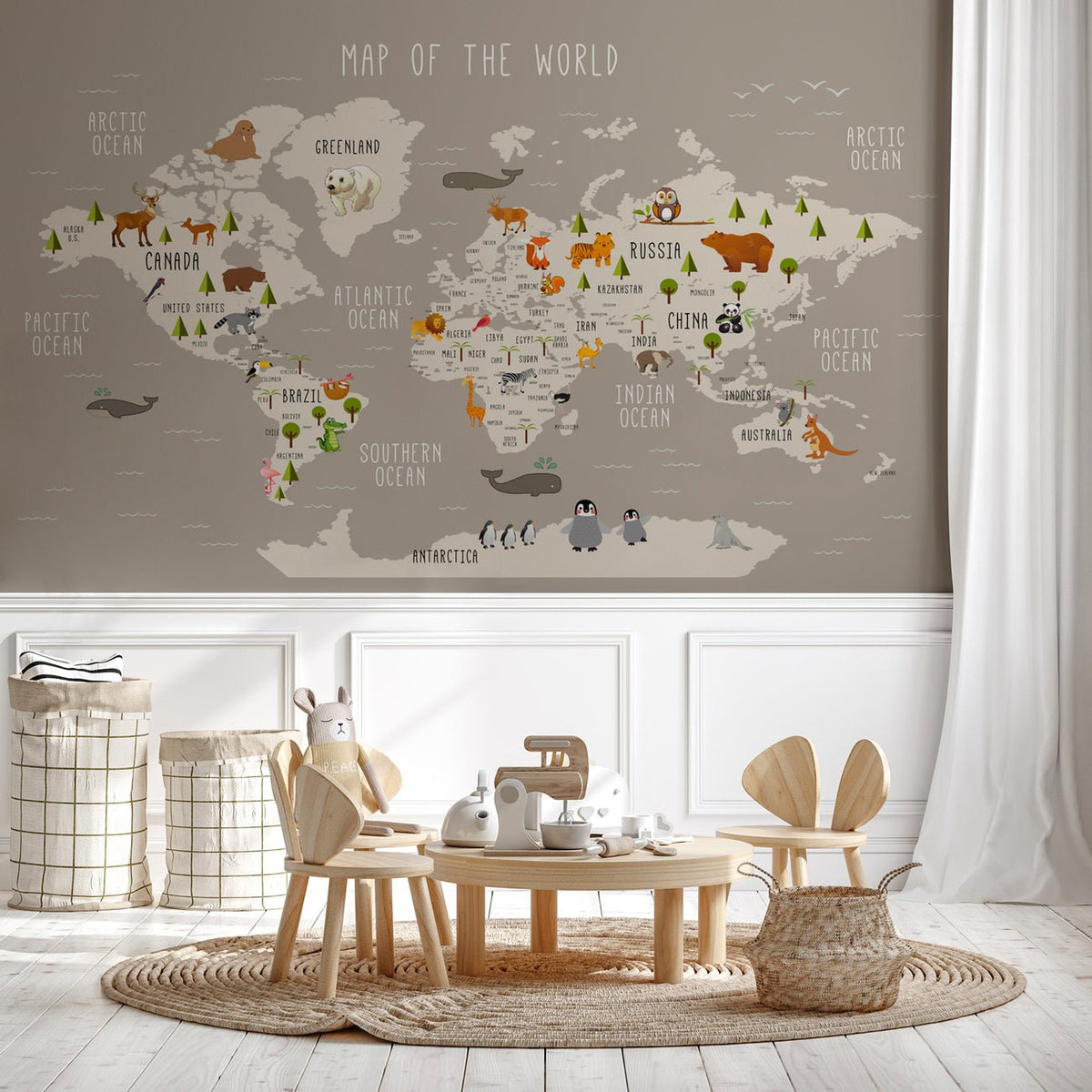 Carte du monde illustrée Animaux taupe