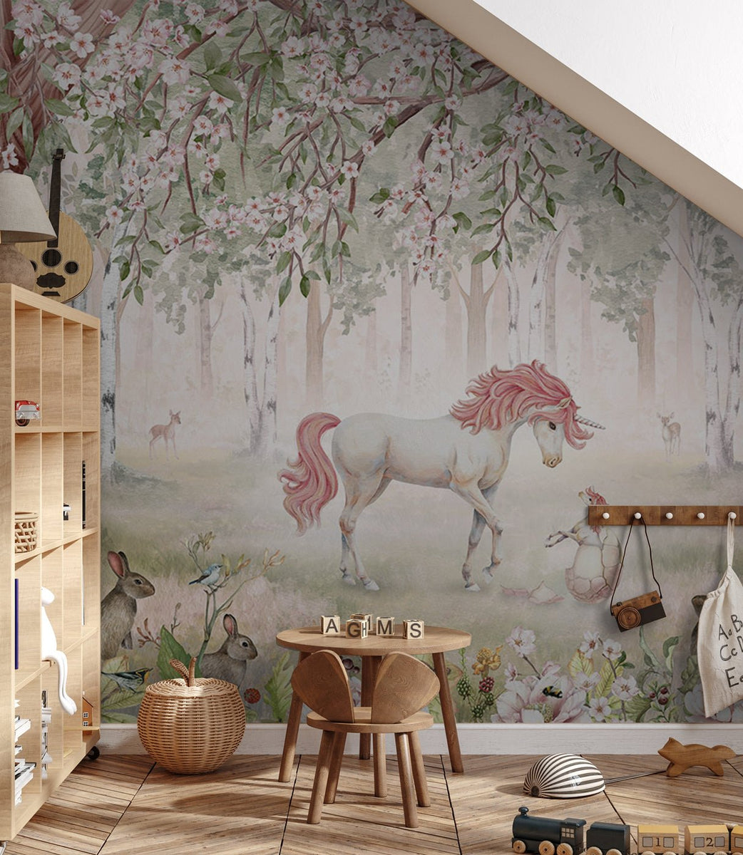 papier peint fantaisie sur mesure les licornes dans le jardin