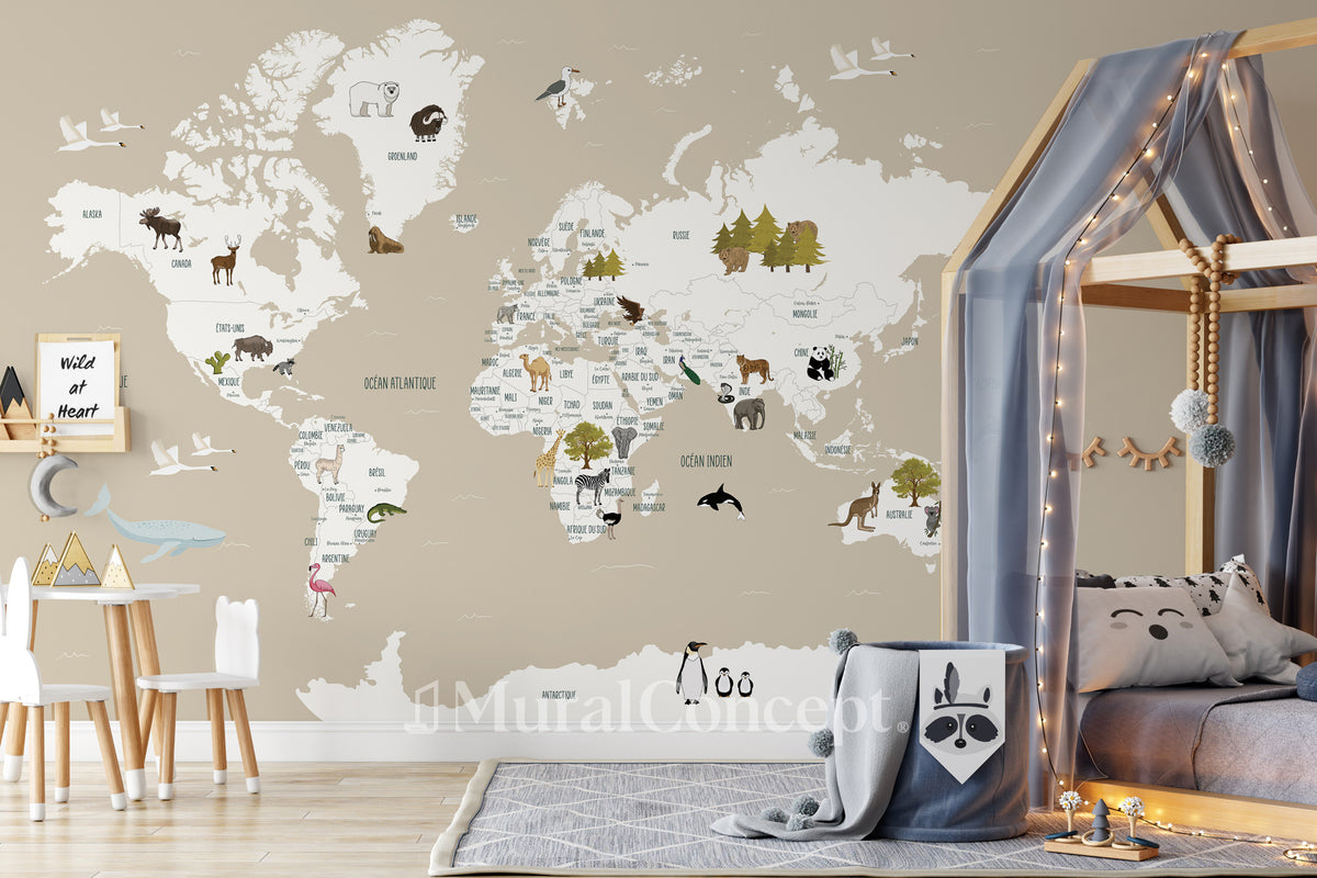 PAPIER PEINT 3D dessin animé carte du monde B919 peinture murale PAPIER PEINT 3D dessin animé carte du monde B919 peinture murale