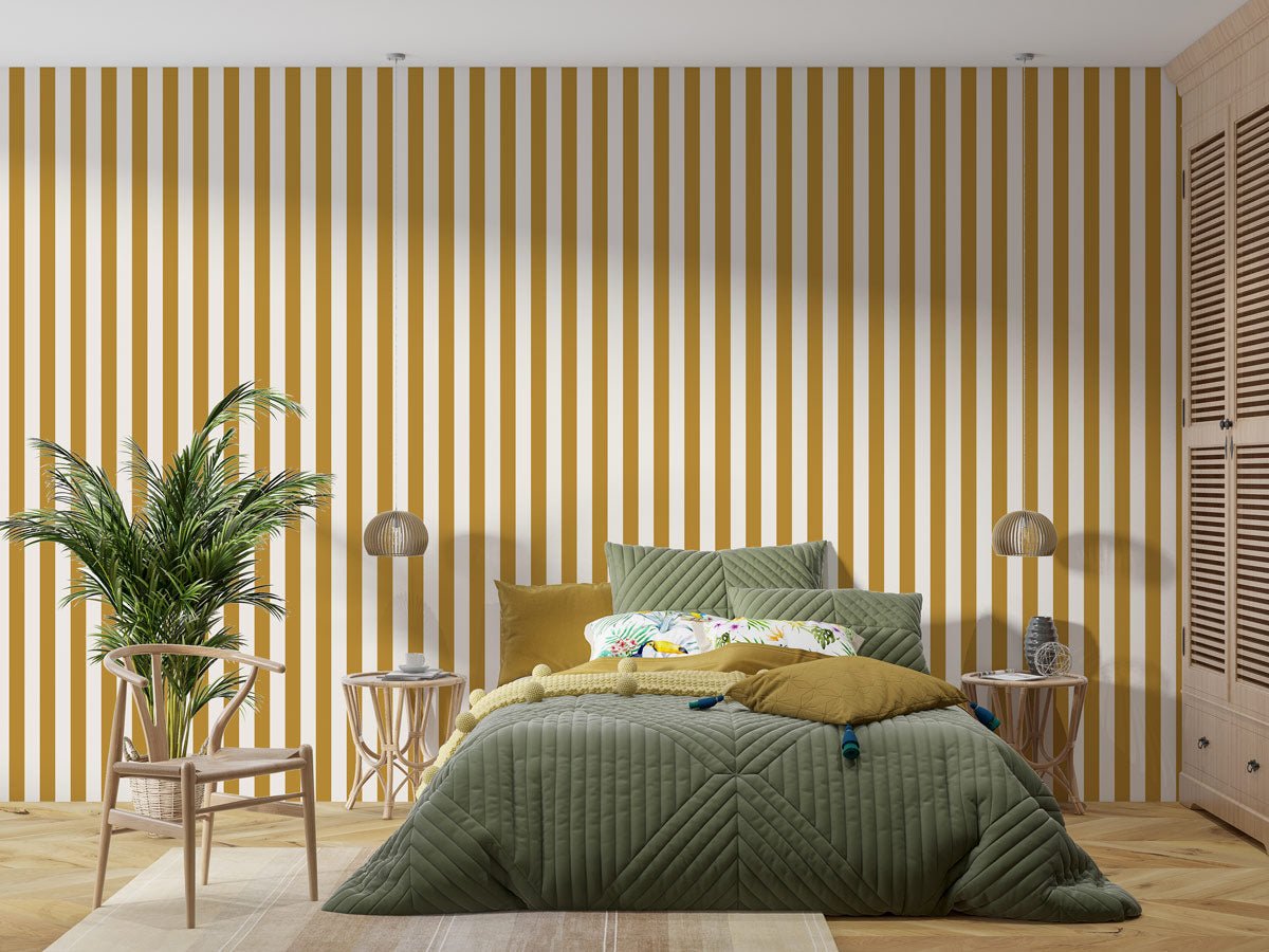 Papier peint rayure rétro jaune moutarde - Muralconcept