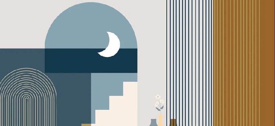 Papier peint arche bleu graphique, XXL, tendance