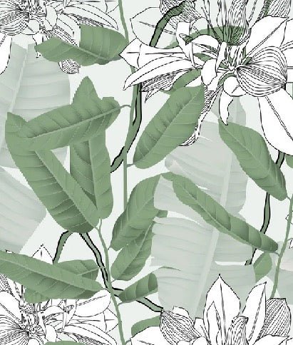 Papier peint feuillage nature vert fleur NB