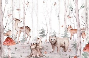 Papier peint aquarelle enfant animaux forêt