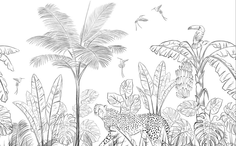 Papier peint jungle noir et blanc léopard, XXL, tendance