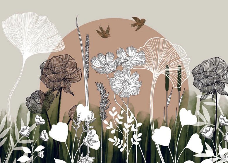 Papier peint panoramique illustration florale, XXL, tendance