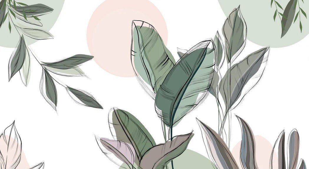 Papier peint panoramique végétal graphique vert, XXL, tendance