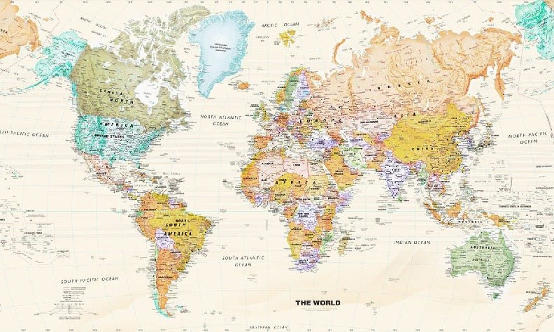 Papier peint original carte du monde, XXL, tendance