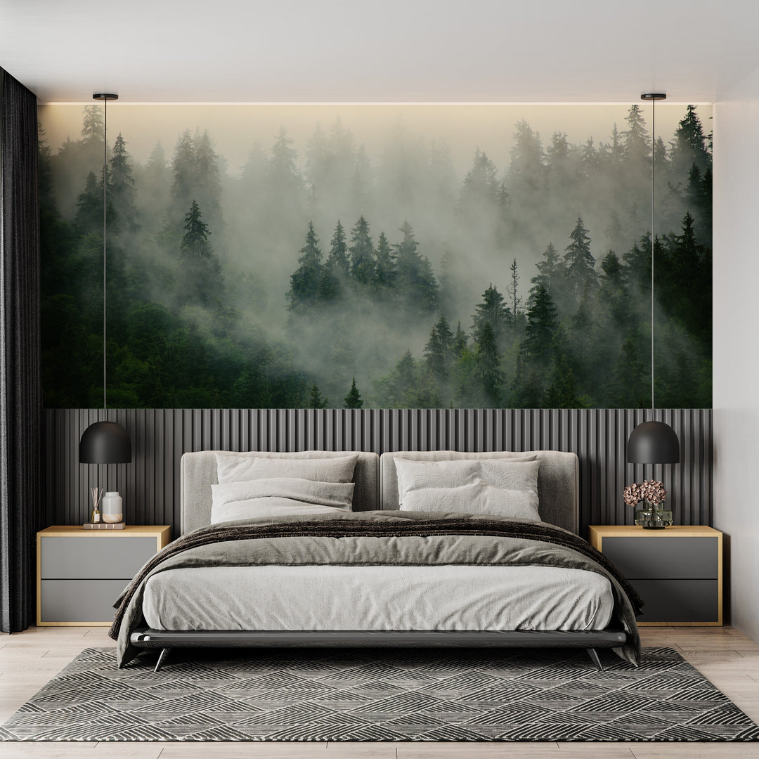 Papier Peint 3D Motif Forêt Verte R15100 – Autocollant Amovible Luna