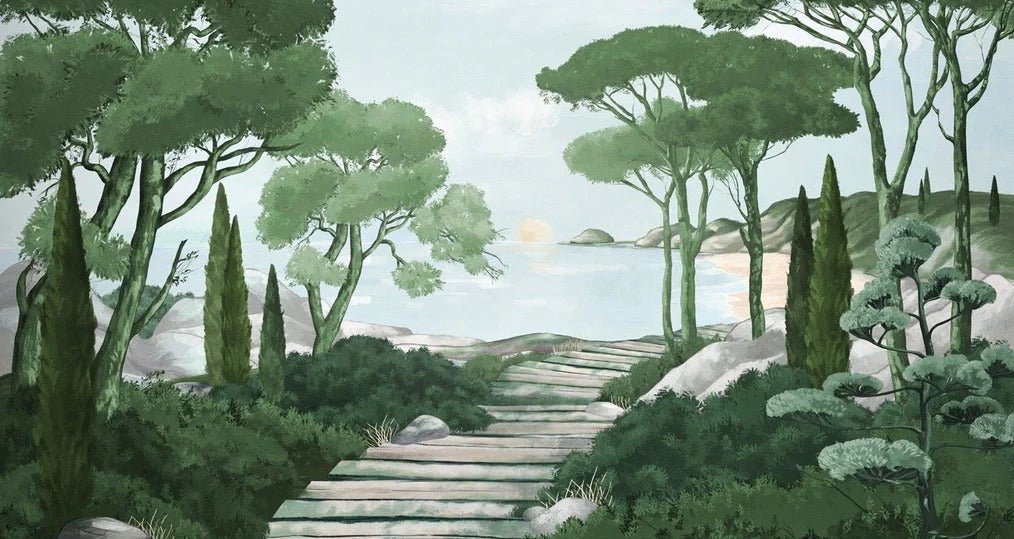 Papier peint balade dans les calanques vert, XXL, tendance