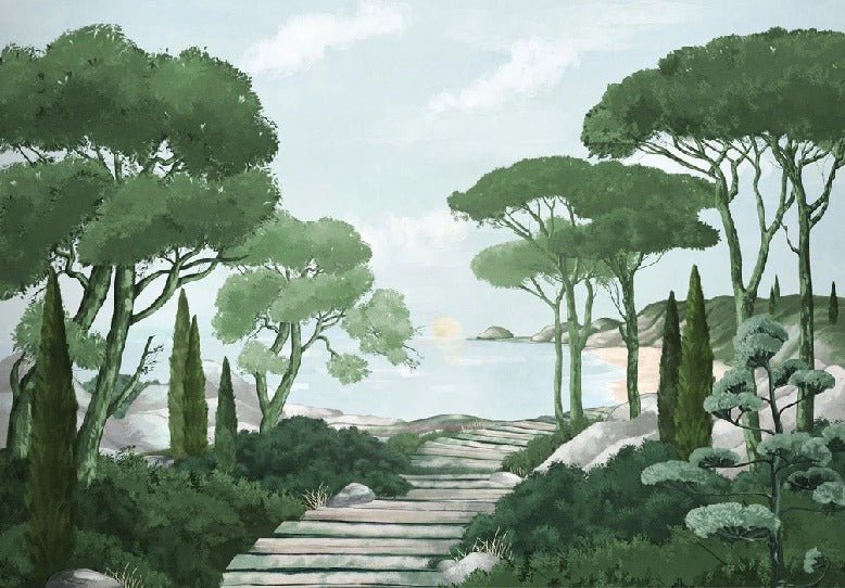 Papier peint balade dans les calanques vert, XXL, tendance