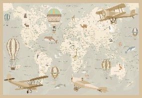 Papier peint enfant carte du monde aviateur, XXL, tendance