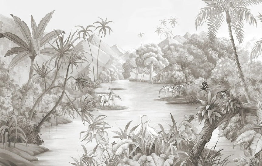 Papier peint panoramique jungle pittoresque, XXL, tendance