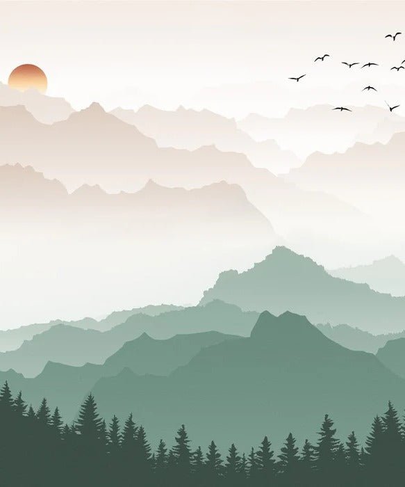 Papier peint montagne dans brume terracotta, XXL, tendance