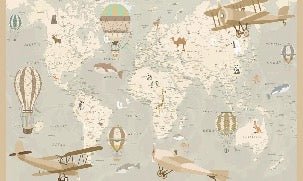 Papier peint enfant carte du monde aviateur