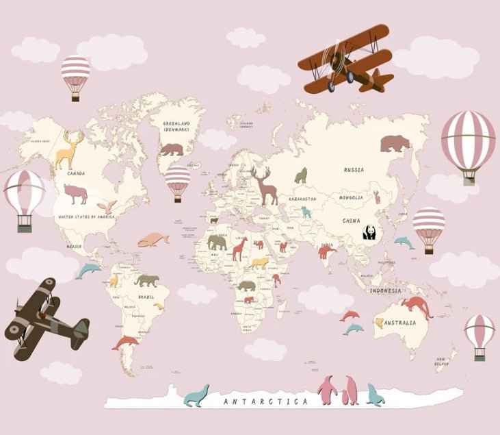 Papier peint Carte du monde Avion fille