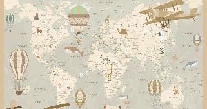Papier peint enfant carte du monde aviateur, XXL, tendance