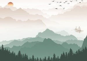 Papier peint montagne dans brume terracotta, XXL, tendance