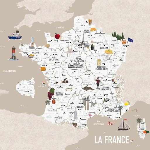 Papier peint carte de France enfant beige