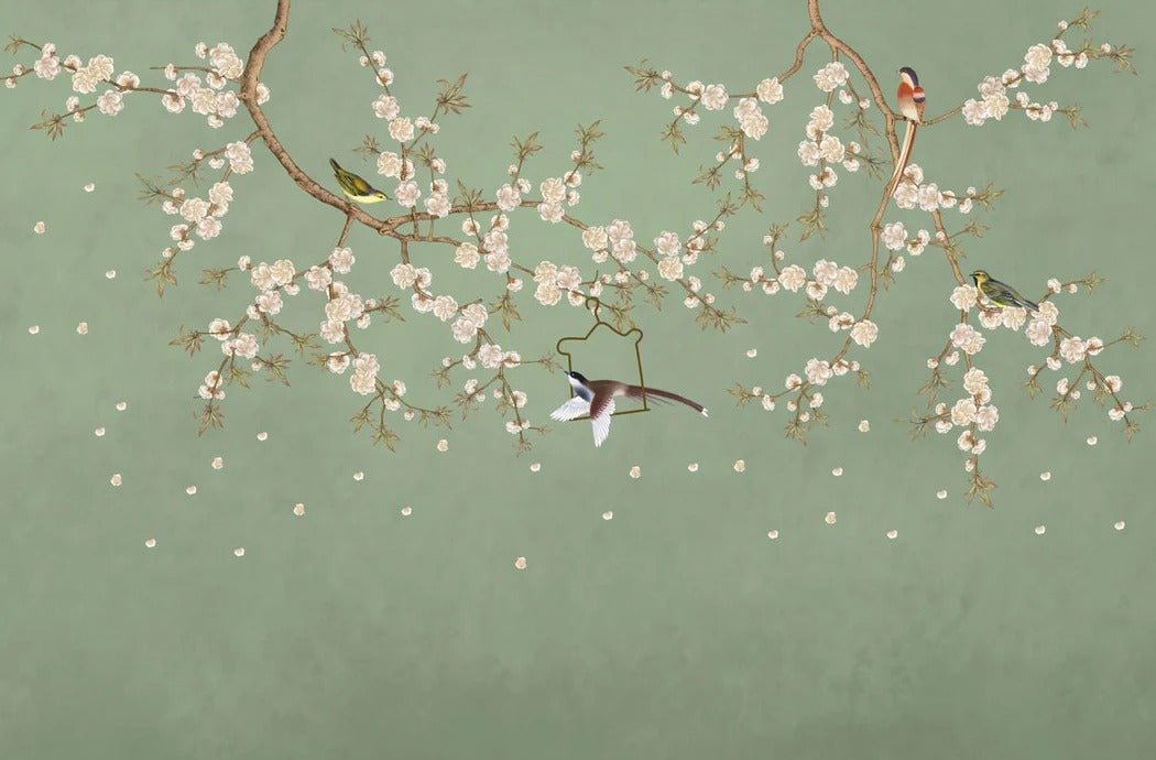 Papier peint sakura zen vert, XXL, tendance