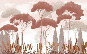 Papier peint cyprès pins et herbes de la pampa terracotta, XXL, tendance