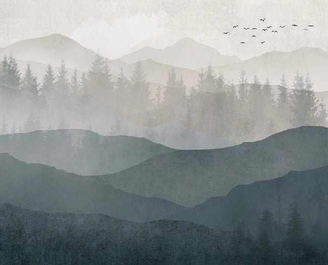 Papier peint panorama nature noir et blanc, mural concept, tendance