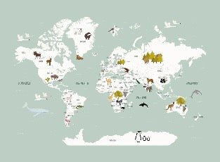 Papier peint Carte du monde en Francais enfant vert, XXL, tendance
