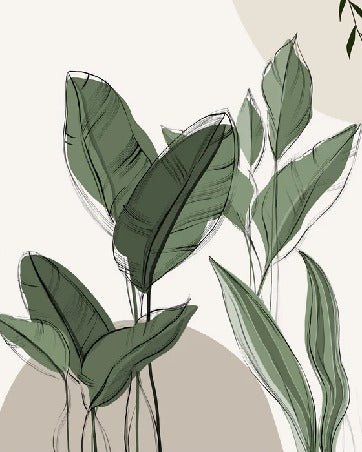 Papier peint panoramique végétal graphique taupe