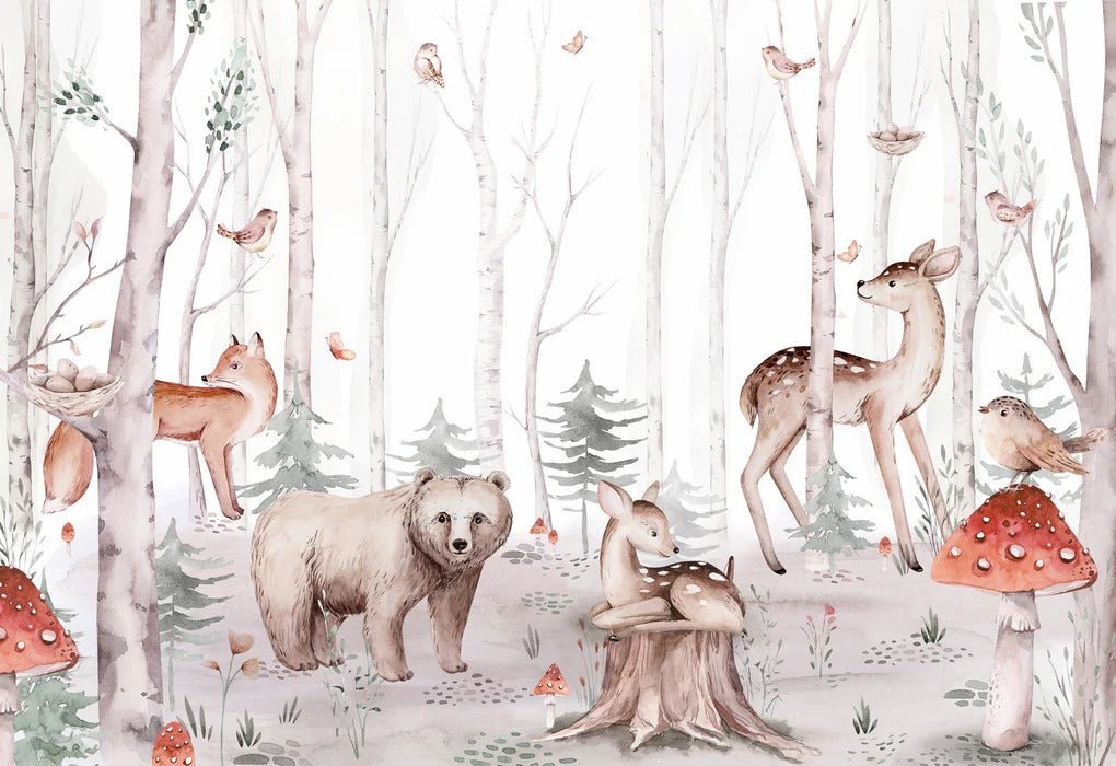 Papier peint aquarelle enfant animaux forêt, XXL, tendance