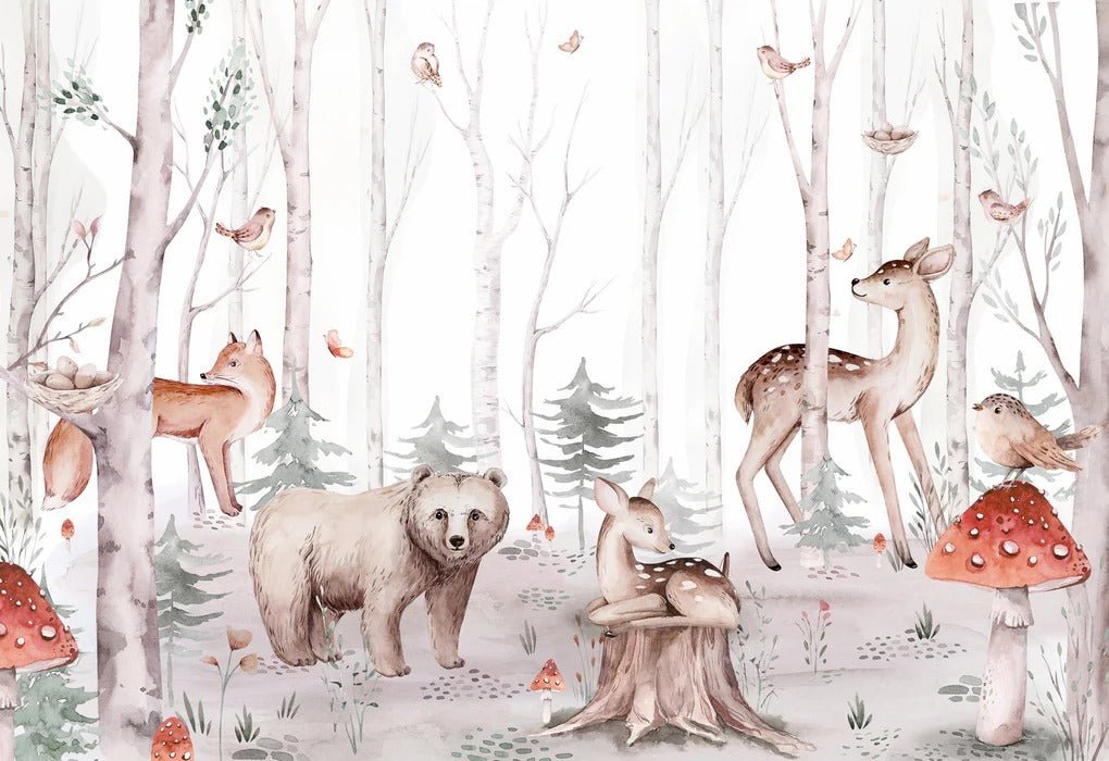 Papier peint aquarelle enfant animaux forêt