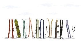 Papier peint panoramique skis colorés, XXL, tendance