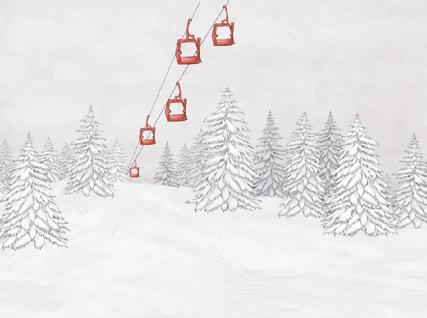 Papier peint montagne télécabine rouge, XXL, tendance