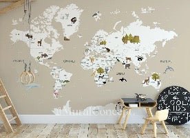 Papier peint Carte du monde en Francais enfant