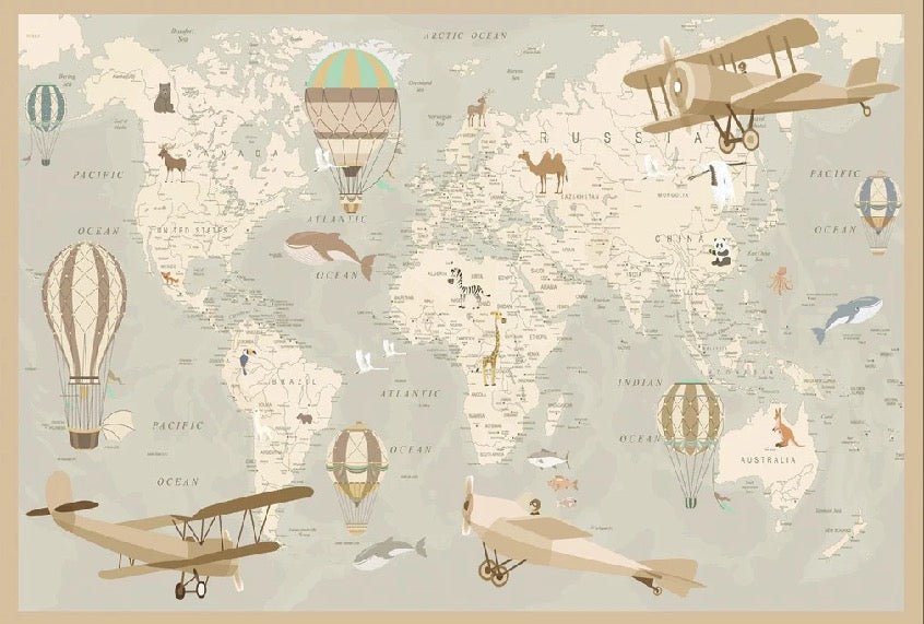 Papier peint enfant carte du monde aviateur, XXL, tendance