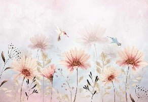 Papier peint fleurs bucoliques & colibri