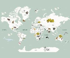 Papier peint Carte du monde en Francais enfant vert, XXL, tendance