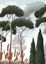 Papier peint sur mesure cyprès pins et herbes de la pampa, XXL, tendance