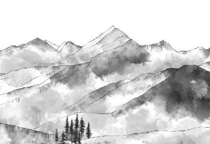 Papier peint montagne chaine des Aravis noir et blanc, XXL, tendance