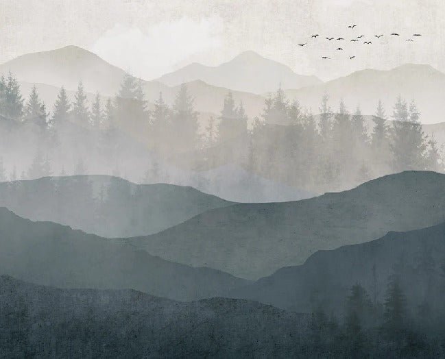 Papier peint panorama nature noir et blanc, mural concept, tendance