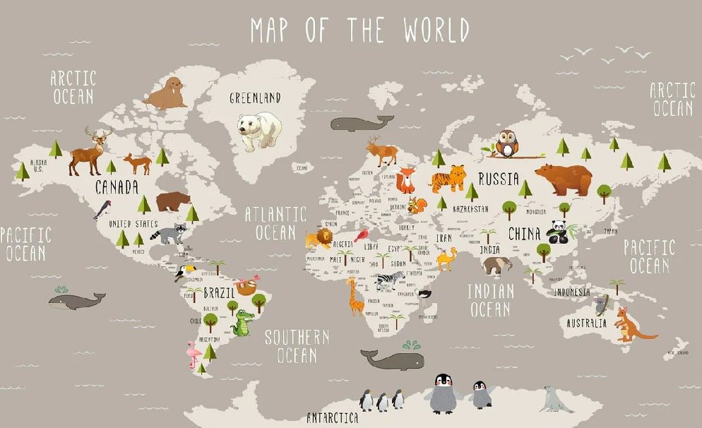 Carte du monde illustrée Animaux taupe