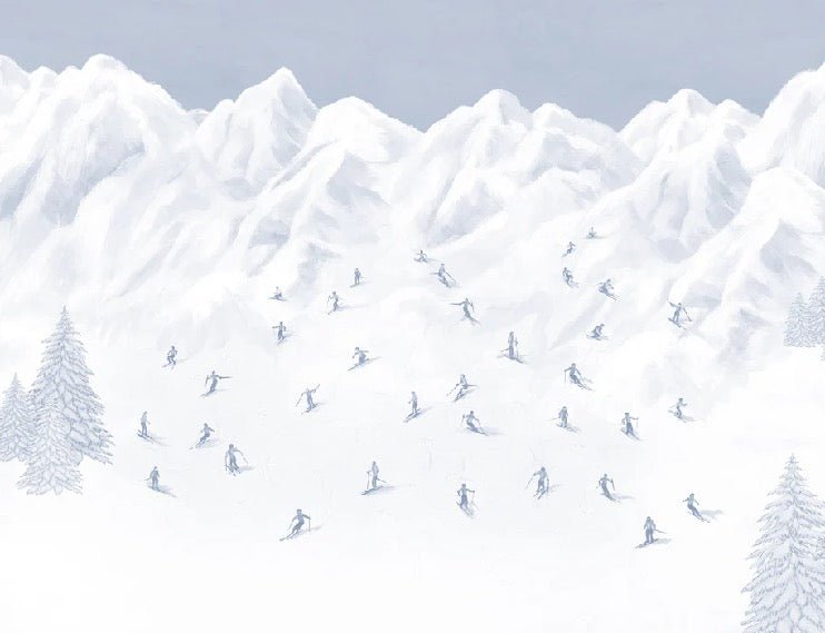 Papier peint montagne skieurs bleu, XXL, tendance