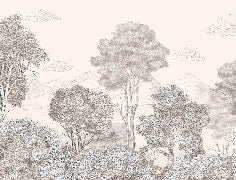Papier peint panoramique Forêts et Monts Crayonnés Beige, XXL, tendance