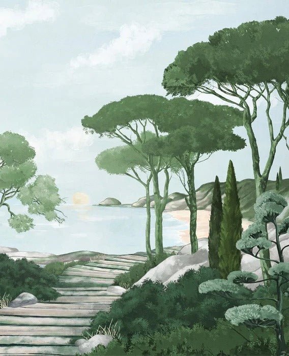 Papier peint balade dans les calanques vert, XXL, tendance