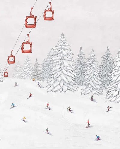 Papier peint télécabine skieurs colorés, XXL, tendance