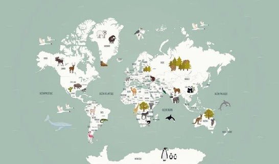 Papier peint Carte du monde en Francais enfant vert