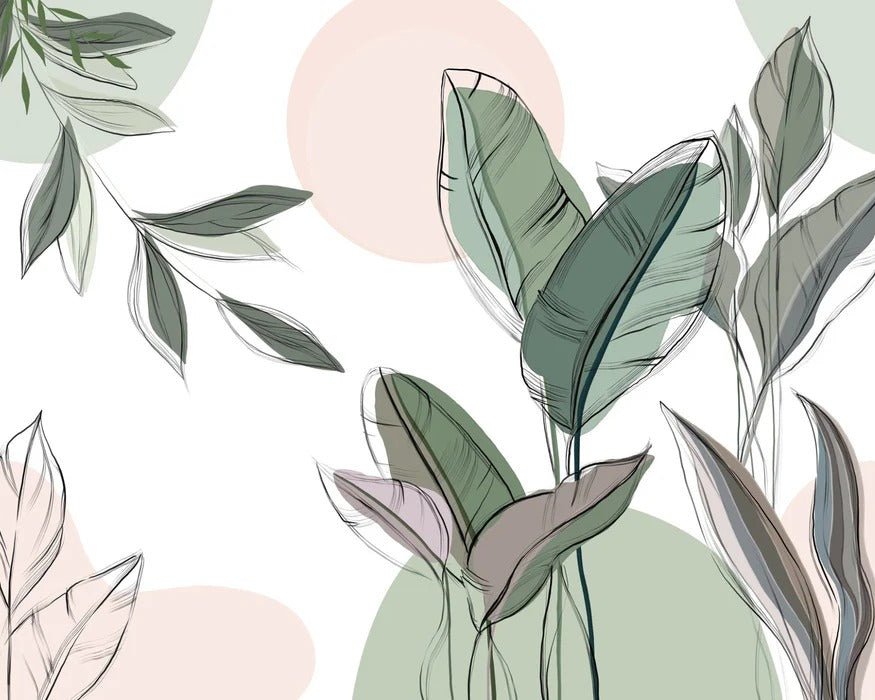 Papier peint panoramique végétal graphique vert, XXL, tendance