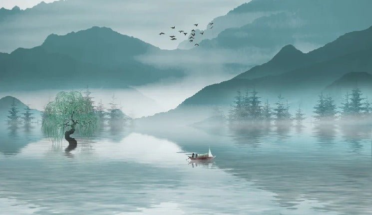 Papier peint entre montagne et lac