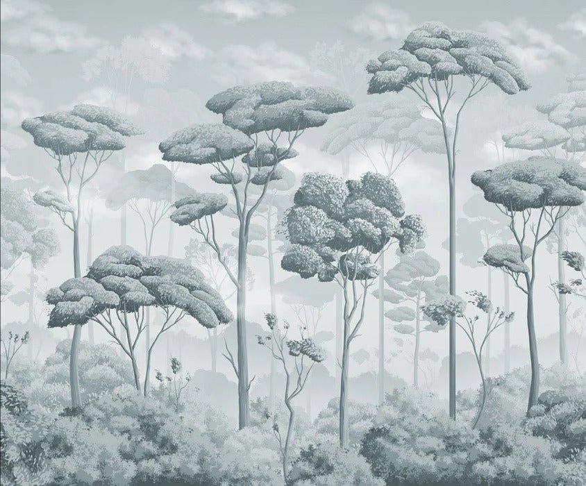 Papier peint panoramique pinède volupté bleu argent, XXL, tendance