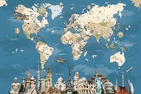 Papier peint carte monde Monument World, XXL, tendance