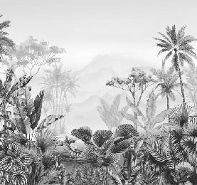 Papier peint salle de bain tendance tropical noir et blanc, XXL, tendance