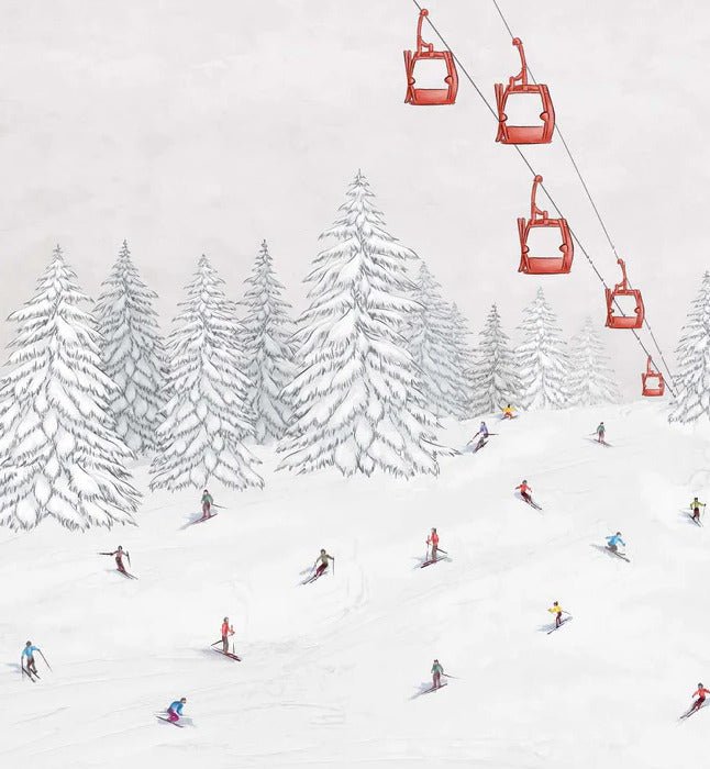 Papier peint télécabine skieurs colorés, XXL, tendance